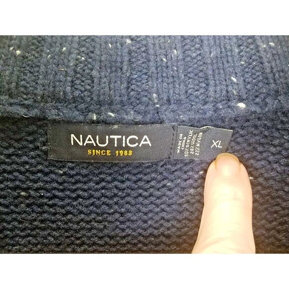 Nautica Wool Blend 1/4 Button Pullover Knit Sweater‎ Navy white Speckle Men's XL - Picture 5 of 11
